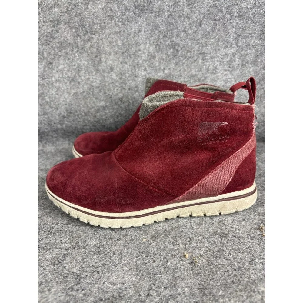 Sorel Boots Womens Size 6.5 Red‎ Suede Waterproof Ankle Pull On Booties Winter